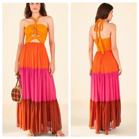 FARM Rio Dresses & Skirts - farm RIO Macaw Scarf Cut Out Maxi Dress in Color Block Multi Size Small NWT